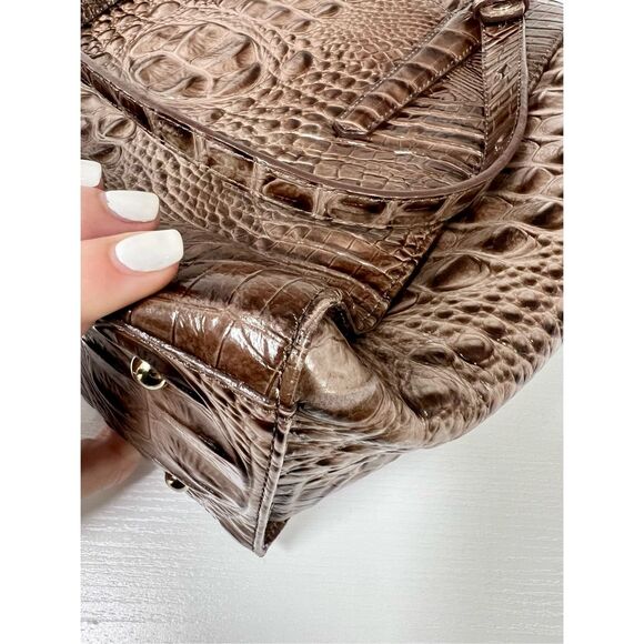 Brahmin Paris Toasted Barley Melbourne Leather Croc Shoulder Tote Purse Bag - Picture 11 of 13